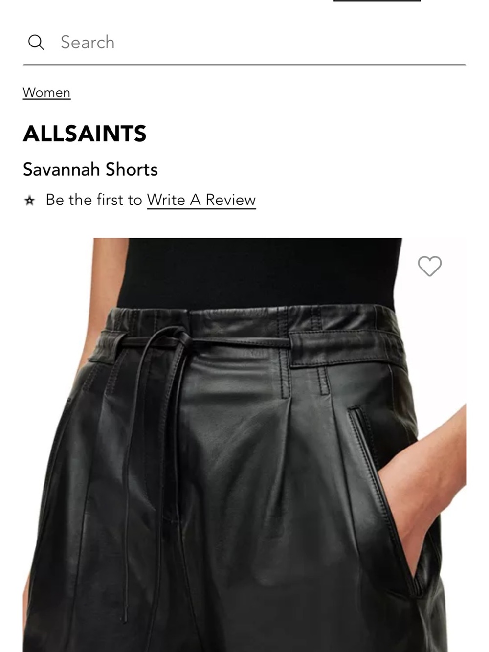 AllSaints Savannah Black Leather Shorts